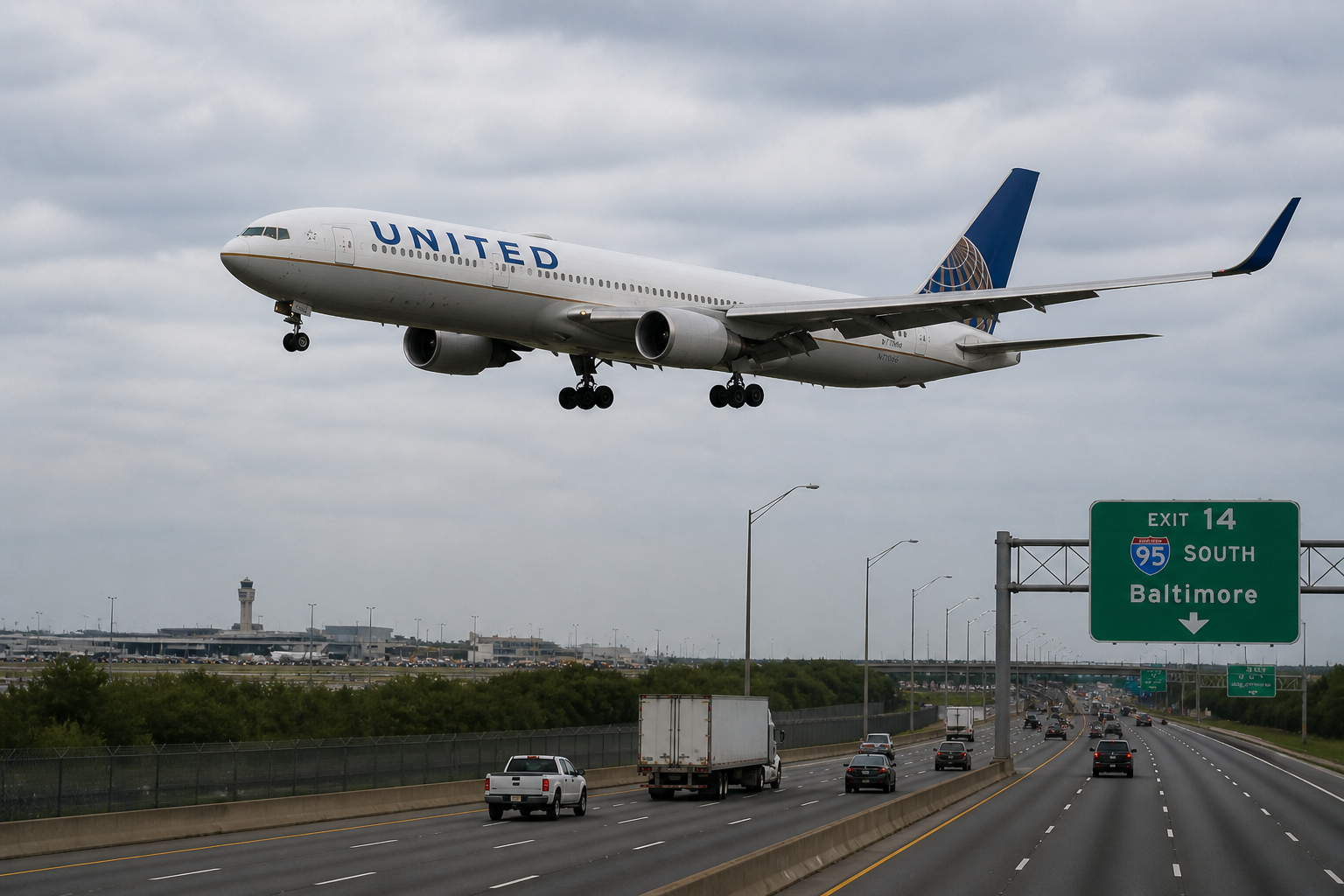 United-Boeing berührt bei Anflug auf Newark Lichtmast und Lkw – Flug landet sicher